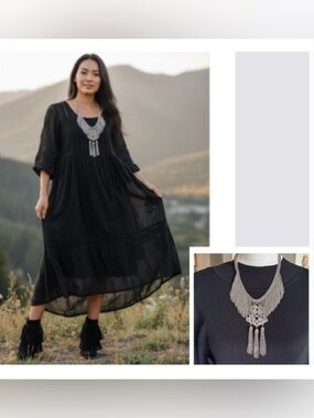 BECCA Silver tone Chain Tassel Necklace bib NWT by Chico’s  Trendy Boho RTL 75